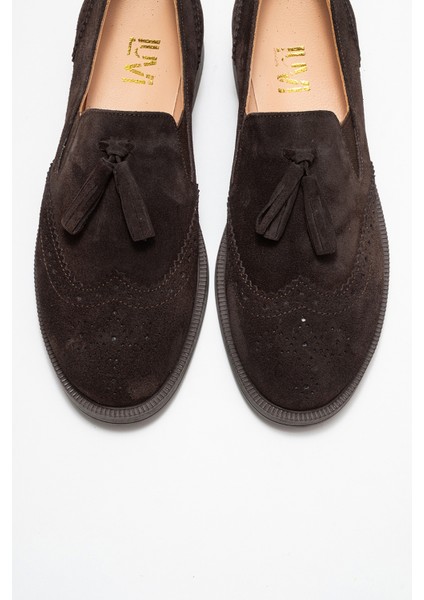 Alex Kahverengi Süet Hakiki Deri Püsküllü Lastikli Kadın Loafer Ayakkabı fiyatları