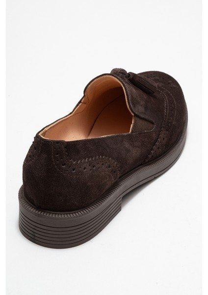 Alex Kahverengi Süet Hakiki Deri Püsküllü Lastikli Kadın Loafer Ayakkabı indirimleri