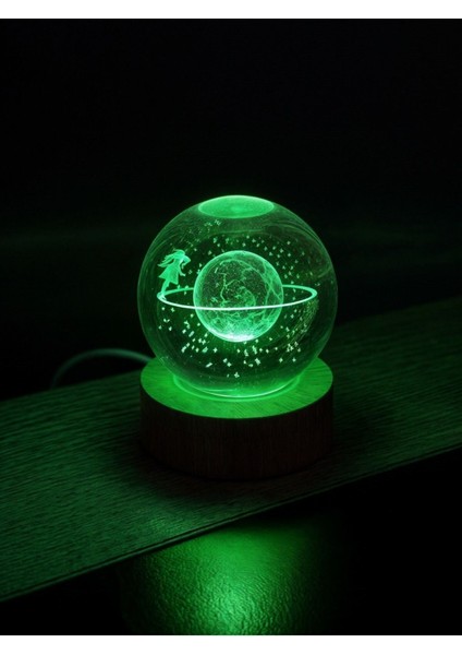 Ledli Usb'li Ahşap Standlı Satürn Kız Temalı Kristal Küre Renkli Rgb LED 3D Oda Masa ve Gece Lambası modelleri
