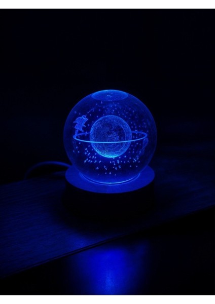 Ledli Usb'li Ahşap Standlı Satürn Kız Temalı Kristal Küre Renkli Rgb LED 3D Oda Masa ve Gece Lambası indirimleri