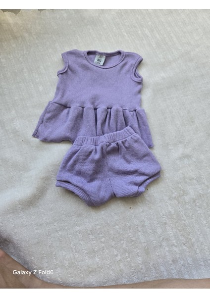 Lila Ribana Kız Çocuk Şort Bluz Bandana Çiçek Keçeli Lila Çorap Set fiyatları