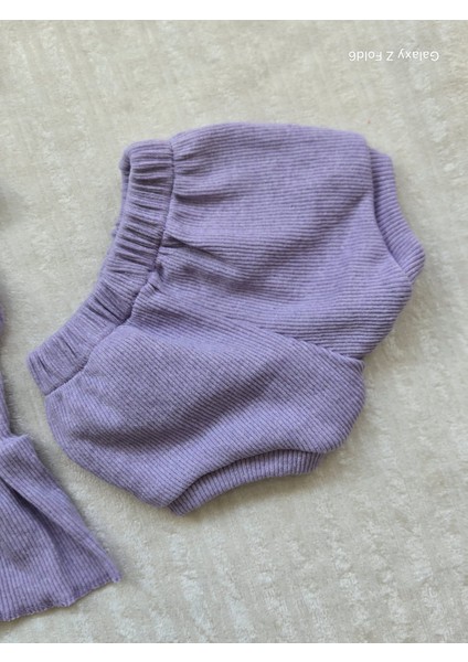 Lila Ribana Kız Çocuk Şort Bluz Bandana Çiçek Keçeli Lila Çorap Set modelleri