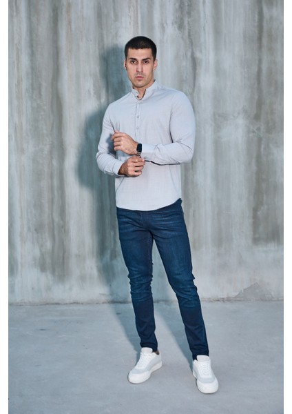 Hakim Yaka Yarım Pat Likra Keten Doku Pamuk Slim Fit Erkek Gömlek fırsatları