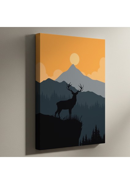 Dağ Manzarası Geyik Silüeti Tablosu