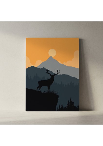 Dağ Manzarası Geyik Silüeti Tablosu fiyatları
