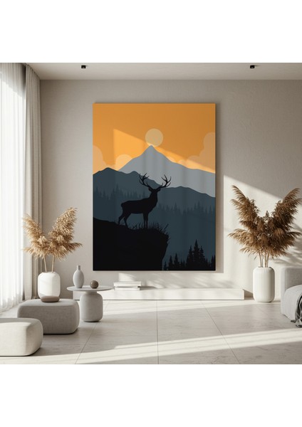 Dağ Manzarası Geyik Silüeti Tablosu fırsatları