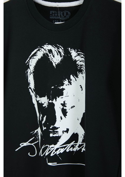 Erkek Çocuk Siyah Bisiklet Yaka Atatürk Baskılı Kısa Kollu Unisex T-Shirt - 26847 fiyatları