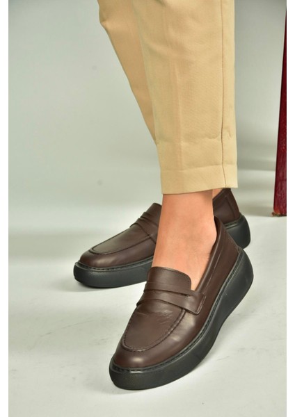 U555026103 Kahverengi Hakiki Deri Günlük Kadın Ayakkabı