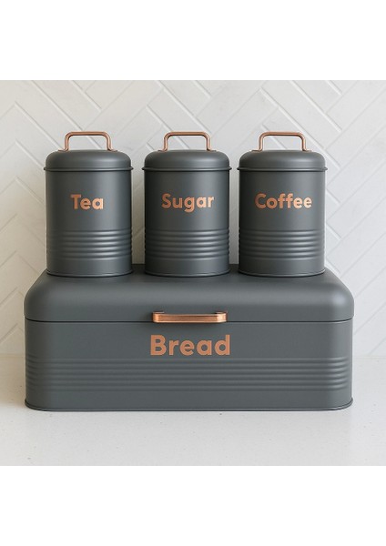 4 Lü Mutfak Seti Ekmeklikçay Kahve Şekerlik Gri