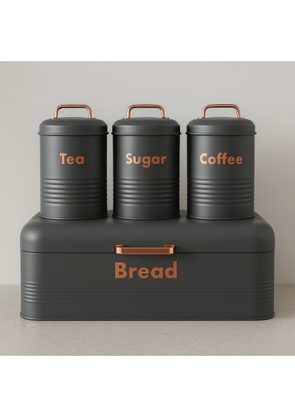 4 Lü Mutfak Seti Ekmeklikçay Kahve Şekerlik Gri fiyatları