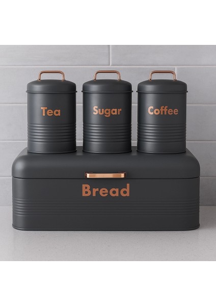 4 Lü Mutfak Seti Ekmeklikçay Kahve Şekerlik Gri modelleri