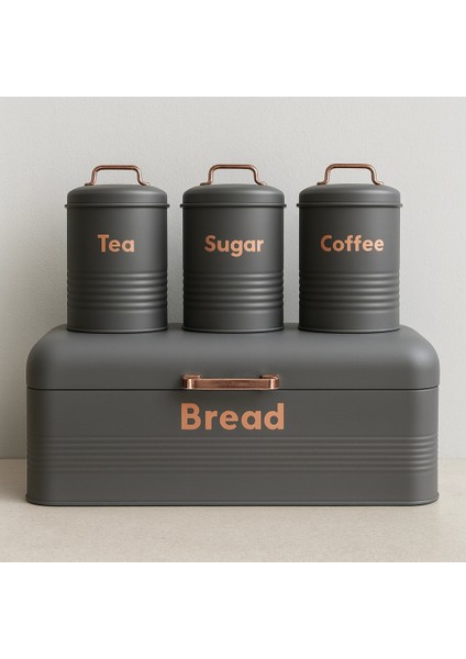 4 Lü Mutfak Seti Ekmeklikçay Kahve Şekerlik Gri fırsatları