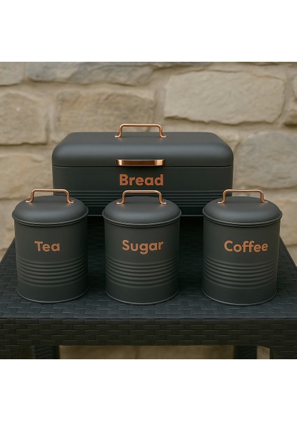 4 Lü Mutfak Seti Ekmeklikçay Kahve Şekerlik Gri indirimleri