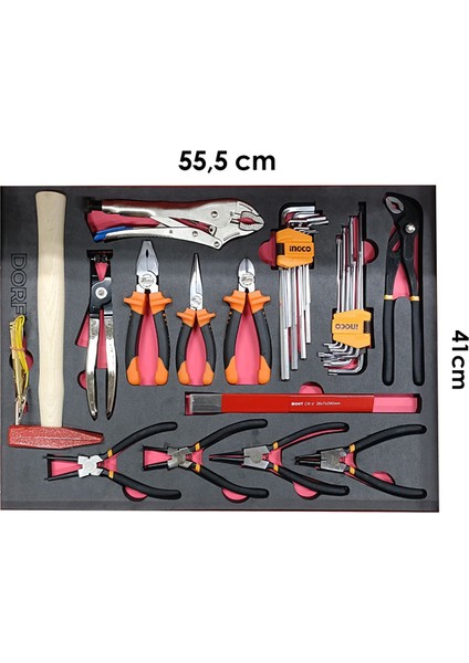 31 Parça Dolu Eva Seti Segman Pense Çekiç Alyan Anahtar Seti Takım Arabası Içeriği 55,5cm x 41CM