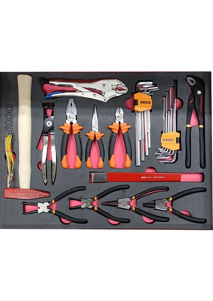 31 Parça Dolu Eva Seti Segman Pense Çekiç Alyan Anahtar Seti Takım Arabası Içeriği 55,5cm x 41CM fiyatları