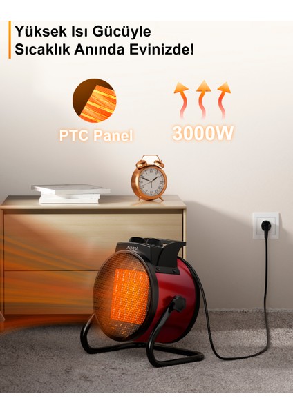 AT1H Elektrikli Isıtıcı Fan Kırmızı | 3000W Hızlı Isınma, 3 Kademeli Ayar, Sessiz Ptc Isıtma Teknolojisi fırsatları
