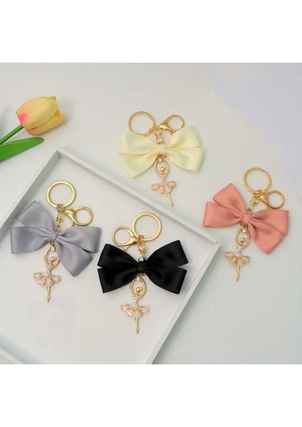 Pembe Fiyonk Kurdele Zirkon Taşlı Balerin Figürlü Çanta Charmı Anahtarlık fiyatları