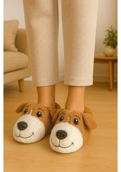 Unisex Yetişkin Köpek Figürlü Peluş Panduf Ev Pandufu Ev Botu