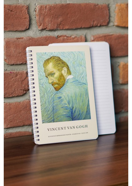 A5 Spiralli Karton Kapak 4'lü Set Çizgili Ders Programlı Not Okul Defteri - Van Gogh