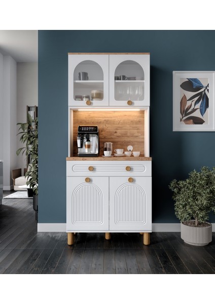 Rosa Kahve Köşesi - 93 cm Mdf Mutfak Dolabı - LED Aydınlatmalı