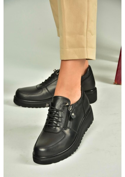 U555040403 Siyah Hakiki Deri Günlük Kadın Ayakkabı modelleri