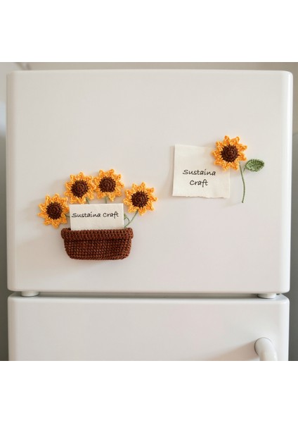 El Yapımı Örgü Çiçek Saksı Magnet – Ayçiçeği & Papatya Modelleri fiyatları