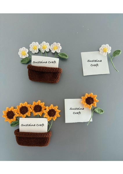 El Yapımı Örgü Çiçek Saksı Magnet – Ayçiçeği & Papatya Modelleri fırsatları