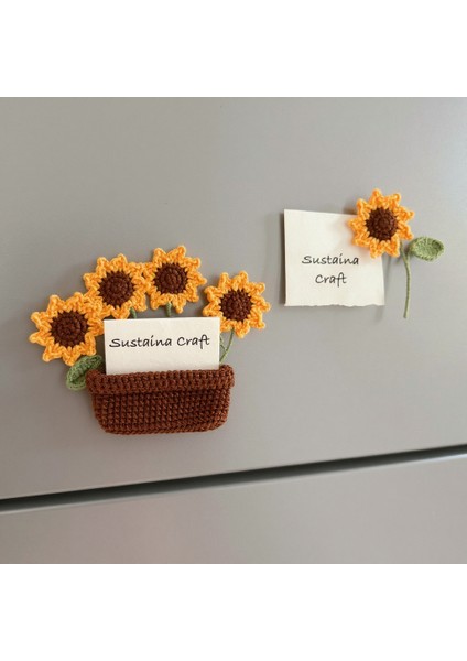 El Yapımı Örgü Çiçek Saksı Magnet – Ayçiçeği & Papatya Modelleri