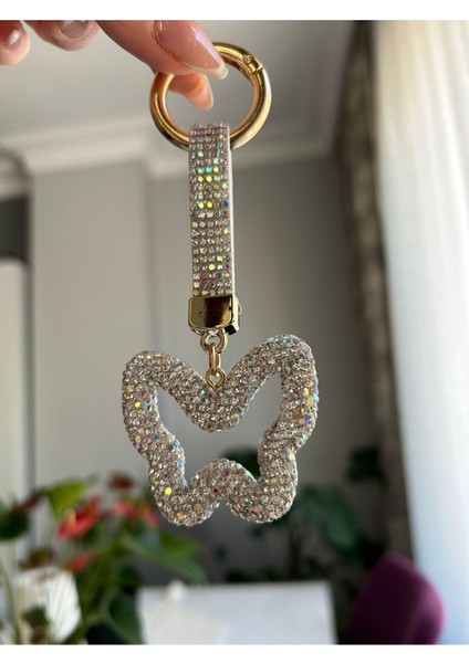 Zirkon Taşlı Gümüş Kelebek Anahtarlık Modeli