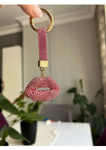 Zirkon Taşlı Pembe Dudak Model Anahtarlık
