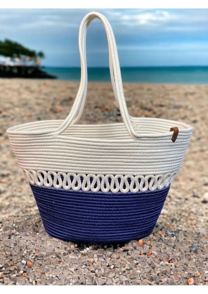 Hasır Jüt Kadın Omuz Çantası, %100 El Yapımı, Pamuk, Vegan, Jüt Hasır Plaj Çantası