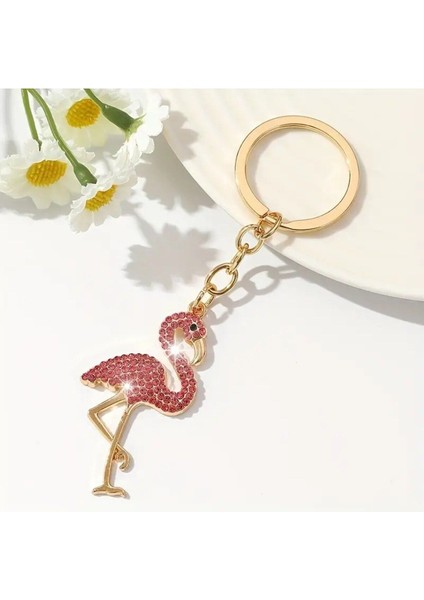 Zirkon Taşlı Pembe Kuğu Model Anahtarlık