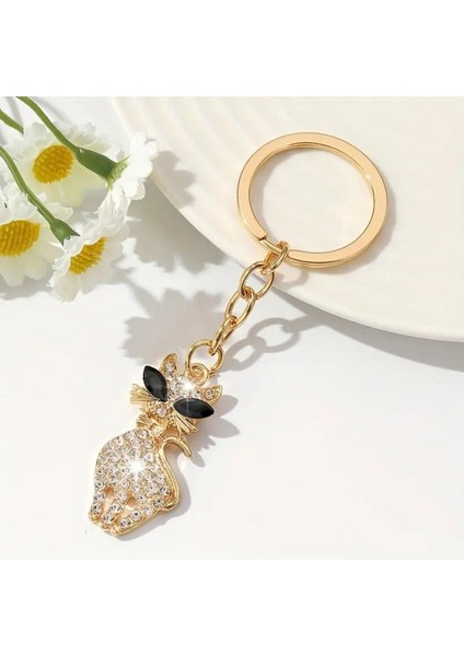 Zirkon Taşlı Kedi Model Anahtarlık