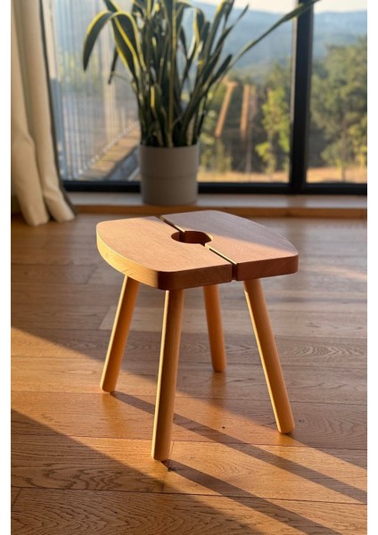 Almond Dekoratif Masif Kayın Ahşap Yan Sehpa - Tabure