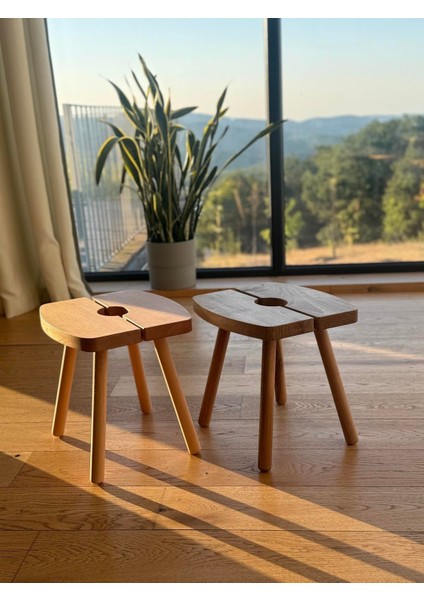 Almond Dekoratif Masif Kayın Ahşap Yan Sehpa - Tabure modelleri