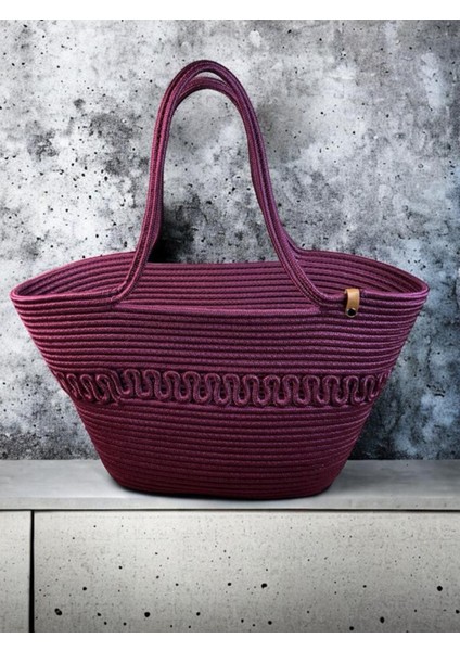 Hasır Jüt Kadın Omuz Çantası, %100 El Yapımı, Pamuk, Vegan, Jüt Hasır Plaj Çantası