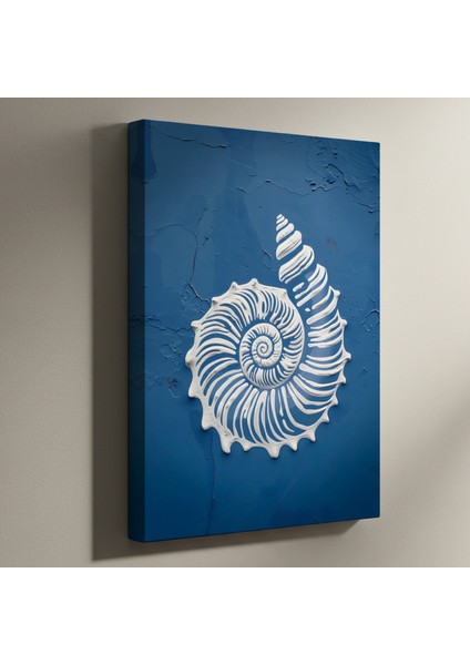 Mavi Arka Plan Beyaz Kabuklu Soyut Sanat Tablosu