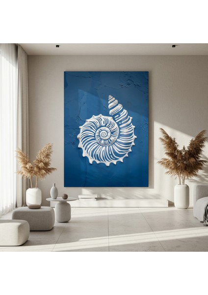 Mavi Arka Plan Beyaz Kabuklu Soyut Sanat Tablosu fırsatları