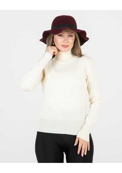 Balıkçı Yaka Basic Kazak Ekru