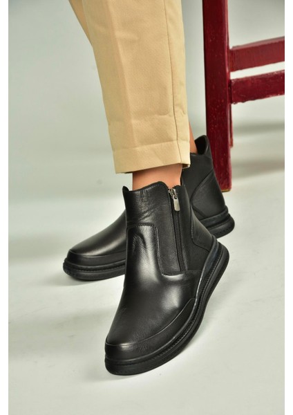 V555070903 Siyah Hakiki Deri Kadın Bot
