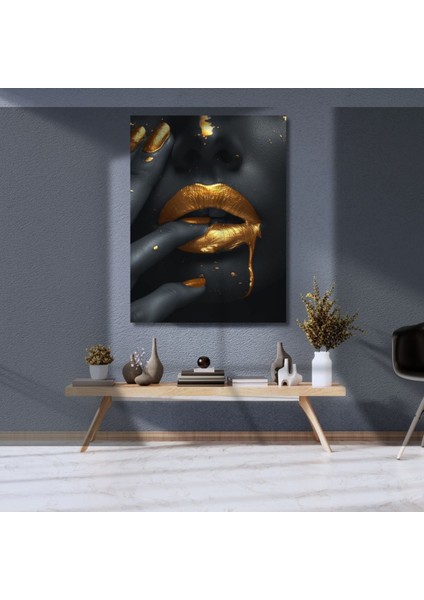 Uv Digital Baskı Cam Tablo Modern Kadın Altın Dudaklar Renkli Cam Duvar Tablosu fiyatları
