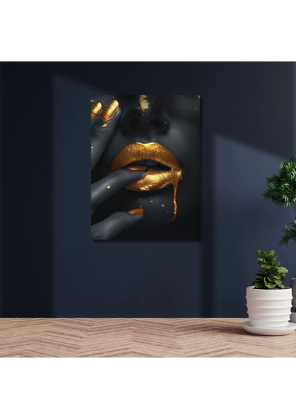 Uv Digital Baskı Cam Tablo Modern Kadın Altın Dudaklar Renkli Cam Duvar Tablosu modelleri