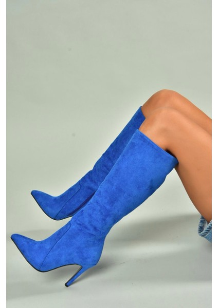 N372530102 Saks Mavi Süet Ince Topuklu Kadın Çizme fiyatları