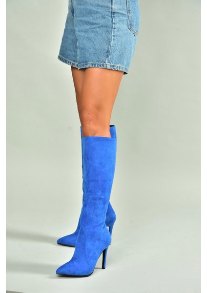 N372530102 Saks Mavi Süet Ince Topuklu Kadın Çizme modelleri