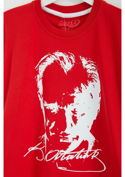 Erkek Çocuk Kirmizi Bisiklet Yaka Atatürk Baskılı Kısa Kollu Unisex T-Shirt - 26847 fiyatları