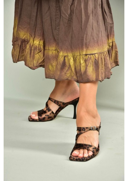 U590034404 Siyah/leopar Kumaş Topuklu Kadın Terlik fırsatları