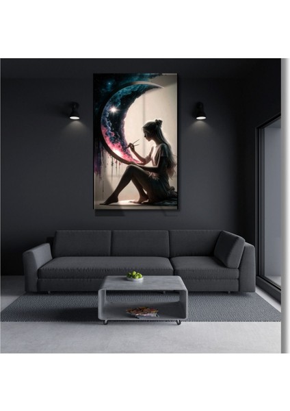 Uv Digital Baskılı Cam Tablo Ressam Kız Tablosu Ofis Ev Duvar Tablosu Genç Odası