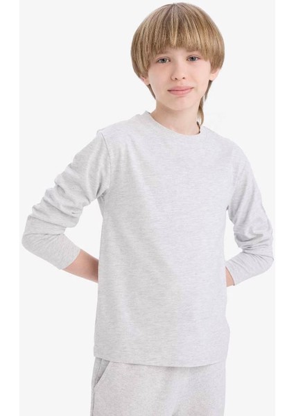 Bisiklet Yaka Basic Düz Gri Erkek Çocuk Uzun Kollu T-Shirt K1686A6/GR400 modelleri