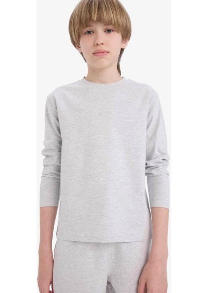 Bisiklet Yaka Basic Düz Gri Erkek Çocuk Uzun Kollu T-Shirt K1686A6/GR400 fırsatları