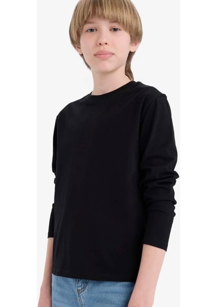 Bisiklet Yaka Basic Düz Siyah Erkek Çocuk Uzun Kollu T-Shirt K1686A6/BK81